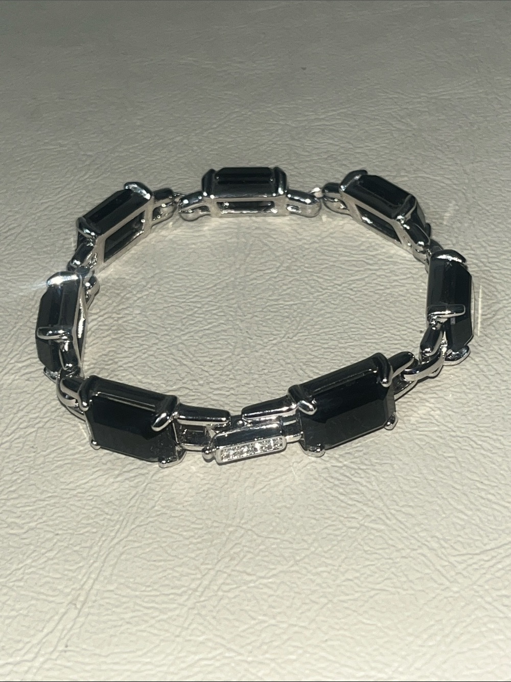 Swarovski Black Onxy Stone Link silver-toned Bracelet